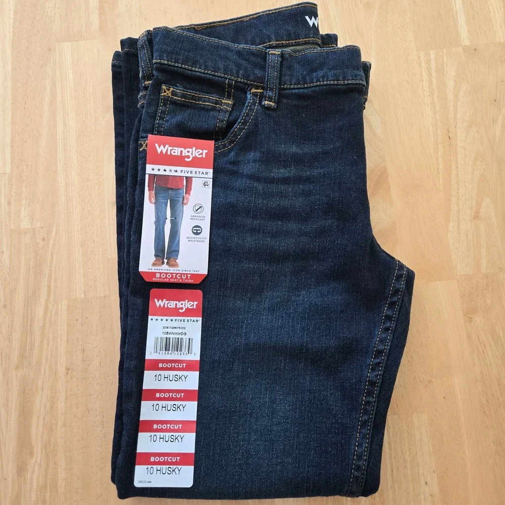 Wrangler Boys Five Star Bootcut Jeans – Dark Wash – Size 10 Husky